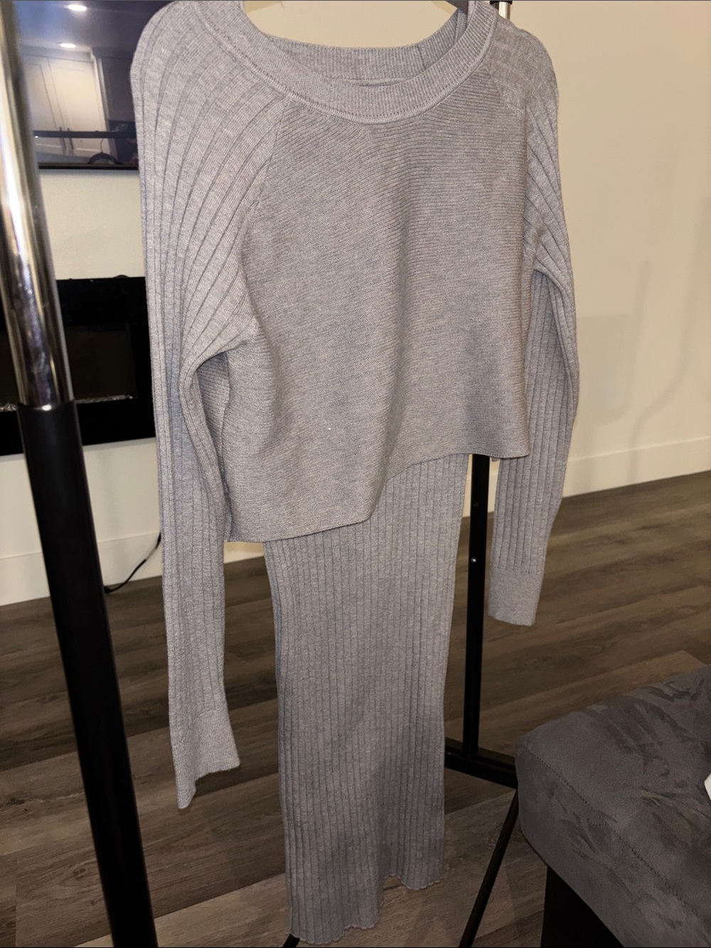2 piece sweater + no sleeve Ribbed Maxi Knit Dress in Light Gray M